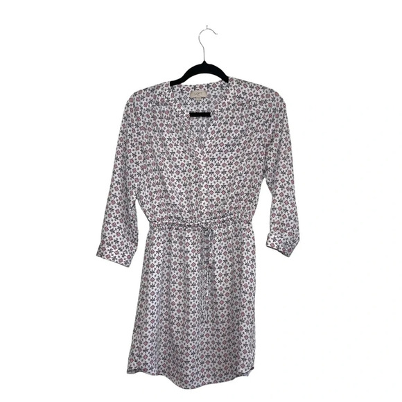 LOFT Outlet White Pink Floral Print V-neck Drawstring Mini Dress Xsmall Women’s - Picture 1 of 14
